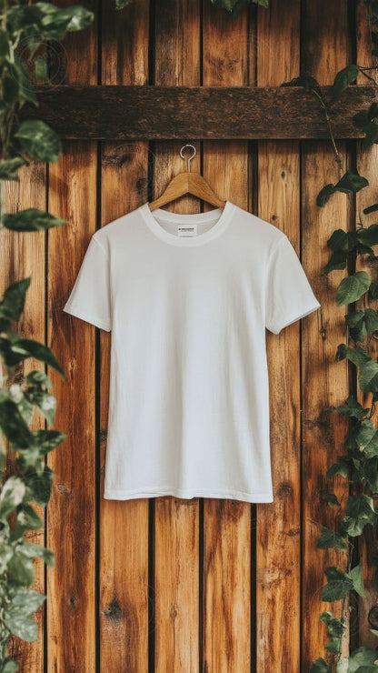 T-shirt hang on wooden background | T-shirt mockup